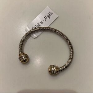 Ethel & Myrtle Stone Cable Cuff Bracelet Silver Gold Rhinestones